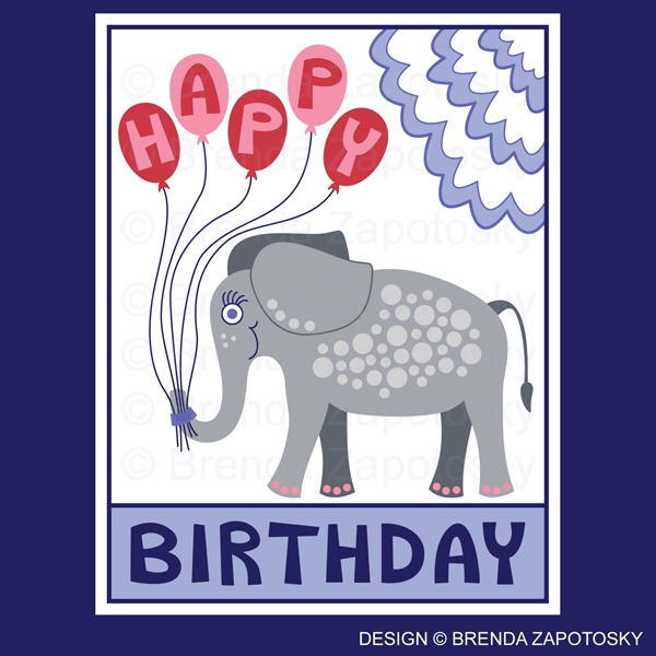 Birthday Elephant Greeting Card Pink by Brenda Zapotosky