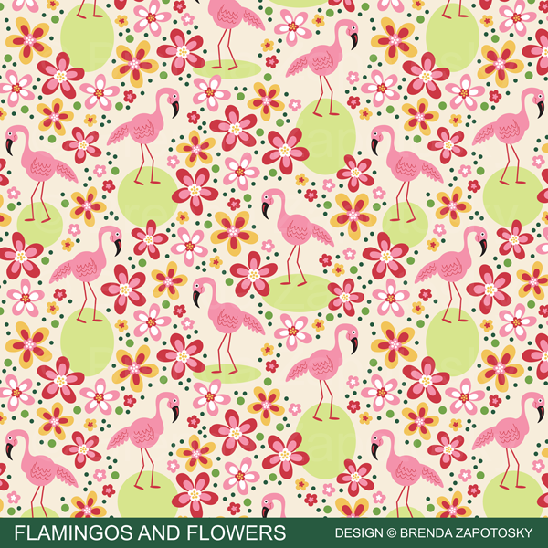 Flamingos and Flowers Pattern Promo by Brenda Zapotosky