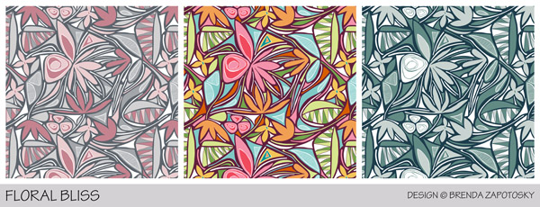 Floral Bliss 3 Color Versions by Brenda Zapotosky