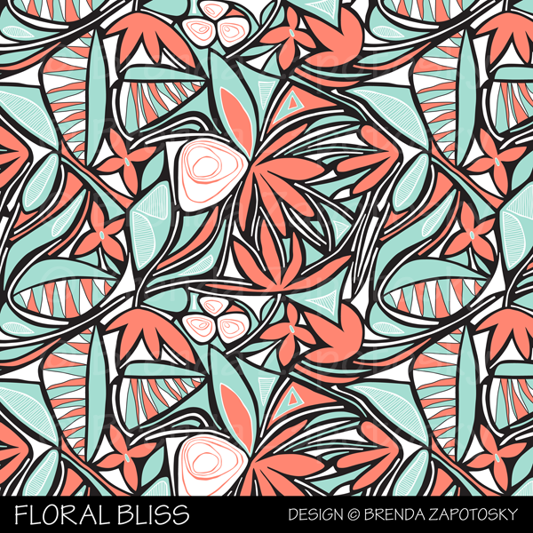 Floral Bliss Coral and Mint by Brenda Zapotosky