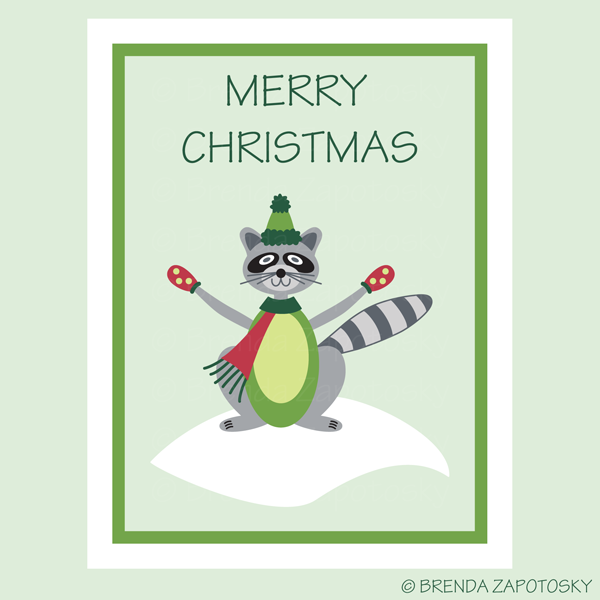 Merry Christmas Raccoon Card by Brenda Zapotosky