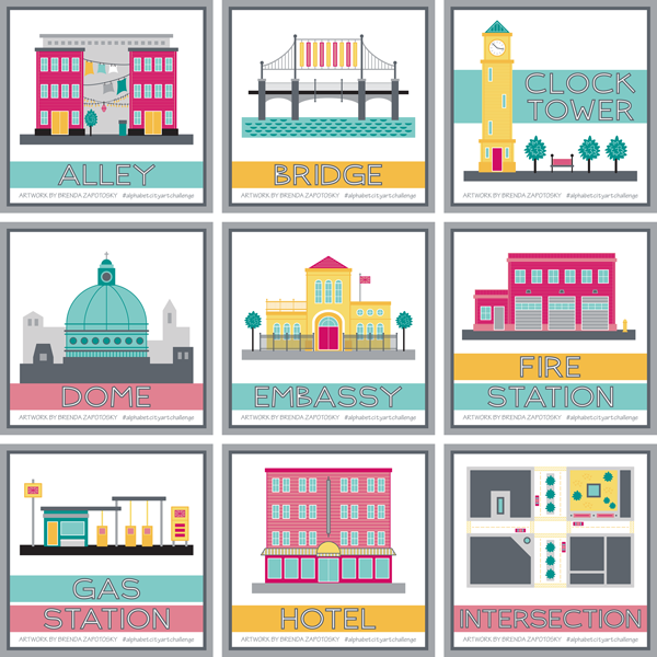 City Illustration Boxes A thru I by Brenda Zapotosky
