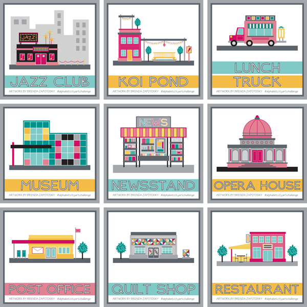 City Illustration Boxes J thru R by Brenda Zapotosky