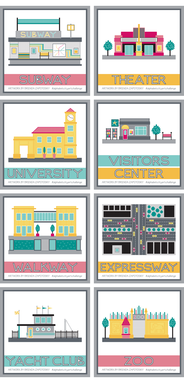 City Illustration Boxes S thru Z by Brenda Zapotosky